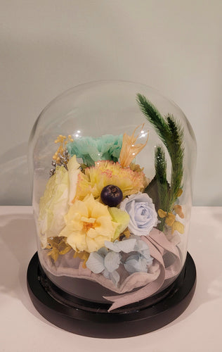 Unique Blossom of Preserved Flowers in Bell Jar