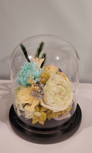 Unique Blossom of Preserved Flowers in Bell Jar