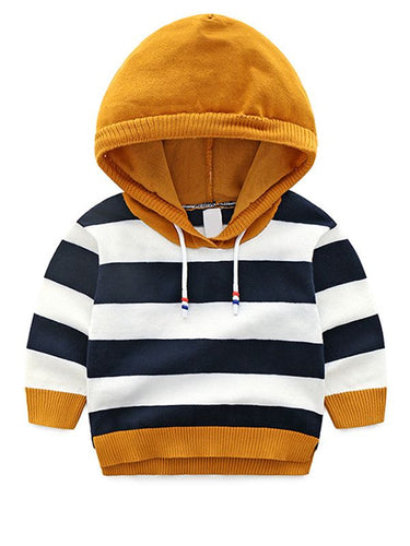 Unisex Mustard / Red Striped Knitted Hoodie Sweater