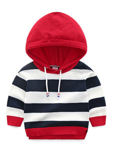 Unisex Mustard / Red Striped Knitted Hoodie Sweater