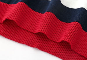Unisex Mustard / Red Striped Knitted Hoodie Sweater