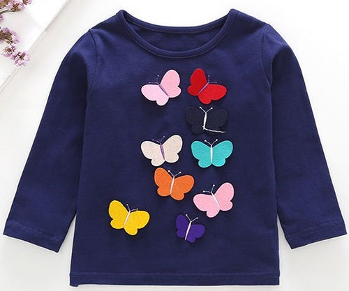 Girl Dark Blue T-shirt with Colorful Butterflies