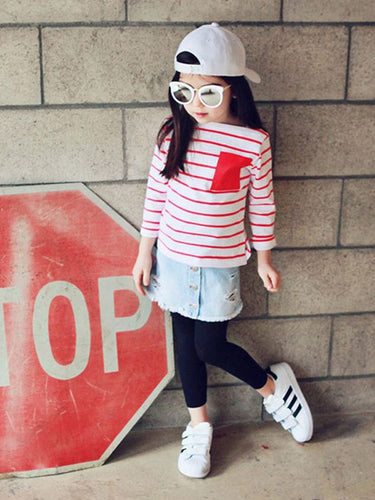 Girl Fake 2-piece Denim Skirt Leggings Pants