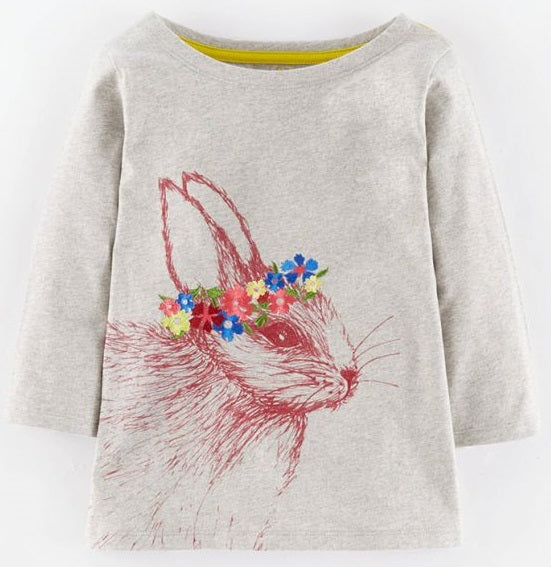 Girl Gray Rabbit Print T-shirt