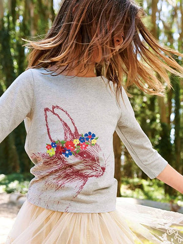 Girl Gray Rabbit Print T-shirt