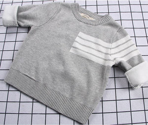 Boy Gray Sweater with White Stripes