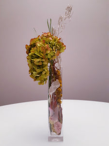 Unique Greenish Preserved Flowers in Glass Vase