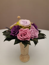 Load image into Gallery viewer, Unique Purple Preserved Flowers in Cream Vase