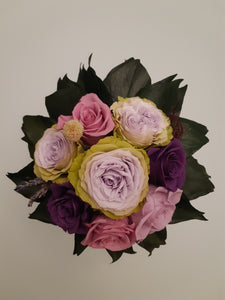 Unique Purple Preserved Flowers in Cream Vase