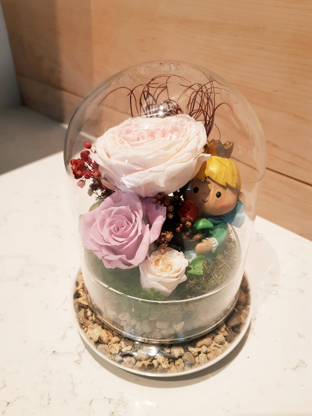 Unique Little Prince with Pink Preserved Flowers