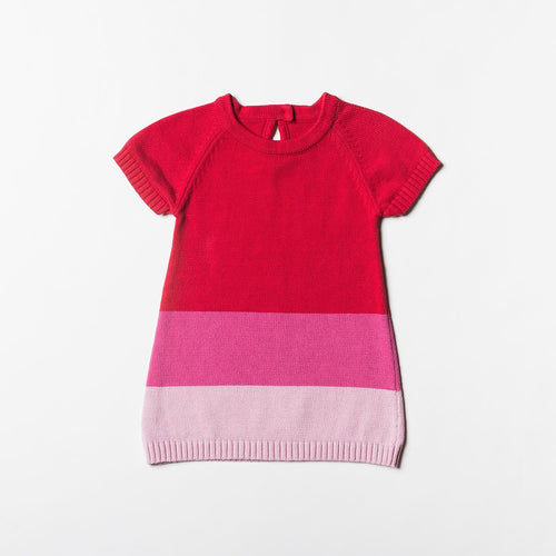 Girl Red Color Block Dress