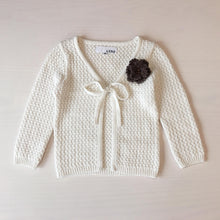 Load image into Gallery viewer, Girl Gray/White Cardigan with White/Black Flower Decoration