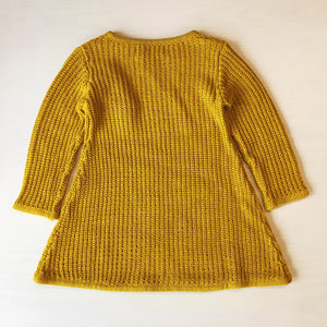 Girl Mustard Knit Dress with Flower Decoration