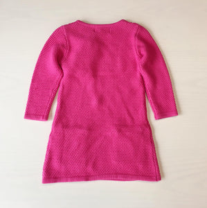 Girl Pink Knit Dress with Black Flower Decoration