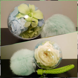 Medium Fluffy Key Chains with Preserved Flowers